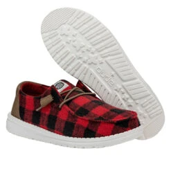 Wendy Buffalo Plaid - Red And Black Plaid -Heydude 40617 643 WENDYBUFFALOPLAID REDBLACK RIGHTPAIRBOTTOM conversion1