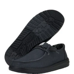 Wendy Stretch Canvas Wide - Black/Black -Heydude 41804 060 WENDY CANVAS BLACK BLACK PAIR BOTTOM1 conversion1