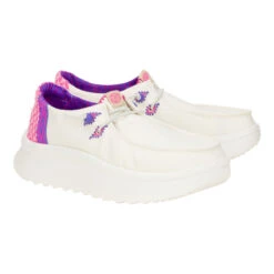 Wendy Peak Chambray Woven - White/Pink -Heydude 41946 102 WENDYPEAKCHAMBRAYWOVEN WHITEPINK PAIR conversion1